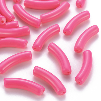 Opaque Acrylic Beads, Curved Tube, Hot Pink, 32x9.5x8mm, Hole: 1.8mm, about 330pcs/500g