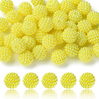 Imitation Pearl Acrylic Beads, Berry Beads, Combined Beads, Round, Yellow, 12mm, Hole: 1.5mm