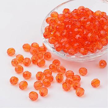 Transparent Acrylic Beads, Faceted Round, Dark Orange, 10mm, Hole: 1mm, about 900pcs/500g