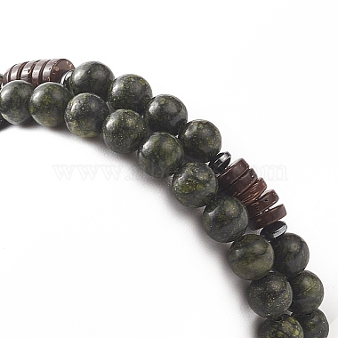 Natural Serpentine & Synthetic Non-magnetic Hematite Beads Energy Stretch Bracelets Set(BJEW-JB07142-05)-4
