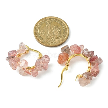 Natural Strawberry Quartz Chips Braided Hoop Earrings(EJEW-JE04940-23)-2