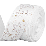 10 Yards Gold Stamping Star Polyester Printed Ribbon, for Garment Accessories, Gift Decoration, Red, 7/8 inch(22mm), about 10.00 Yards(9.14m)/pc(OCOR-WH20012-23C)