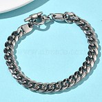 304 Stainless Steel Cuban Link Chain Bracelets for Women, with Toggle Clasps, Stainless Steel Color, 8.46 inch(21.5cm)(BJEW-G779-03P)