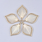 Cotton Thread Woven Pendants, with Alloy Findings, Leaf, Golden, Cornsilk, 43x26.5x2mm, Hole: 1.8mm(X1-FIND-S306-03H)