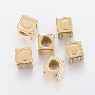 304 Stainless Steel Large Hole Letter European Beads, Horizontal Hole, Cube with Letter.D, Golden, 8x8x8mm, Hole: 5mm(STAS-H428-01G-D)