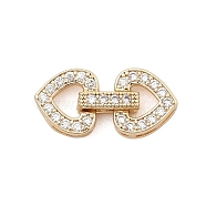 Brass Micro Pave Clear Cubic Zirconia Fold Over Clasps, Heart, Real 18K Gold Plated, 20.5x9.5x3.5~4.5mm, Hole: 2.5x0.8mm(KK-C075-11G)