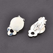 Brass Blank Base Clip-on Earring Cabochon Setting, with Round Flat Pad, for Non-Pierced Ears, Silver Color Plated, Flat Round Tray: 12mm, 17~20x12mm, Hole: 1.5mm(KK-M019-03S)