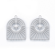 201 Stainless Steel Pendants, Arch with Star, Stainless Steel Color, 27x21x1mm, Hole: 1.6mm(STAS-N090-LA915-1)