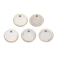 Natural Freshwater Shell Charms, with UV Plated, Flat Round, Light Gold, 15x1.5mm, Hole: 2mm(SHEL-T018-31A)