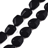 Frosted Glass Beads Strands, Imitation Gemstone, Faceted, Nuggets, Black, 12x9.5x6.5mm, Hole: 0.9mm, about 50pcs/strand, 23.23~23.62''(59~60cm)(GLAA-T023-30D)