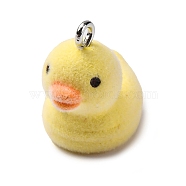 Flocky Resin Pendants, Duck, with Platinum Iron Loop, Yellow, 19x13x19mm, Hole: 1.8mm(FIND-S001-14P)