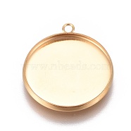 Ion Plating(IP) 304 Stainless Steel Pendant Cabochon Settings, Plain Edge Bezel Cups, Flat Round, Golden, Tray: 20mm, 24.5x21.8x2mm, Hole: 1.8mm(X-STAS-G127-13-20mm-G)