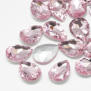Pointed Back Glass Rhinestone Cabochons, Back Plated, Faceted, teardrop, Light Rose, 8x6x3mm(RGLA-T081-6x8mm-10)