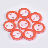 Resin Buttons, 2-Hole, Flat Round, Orange Red, 11x2mm, Hole: 1.8mm, about 1000pcs/bag(BUTT-Q041-02K)