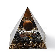 Orgonite Pyramid Resin Energy Generators, Reiki Natural Tiger Eye & Obsidian Chips Inside for Home Office Desk Decoration, 60x60x59mm(AJEW-D056-01D)