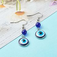 304 Stainless Steel Dangle Earrings, with Resin Evil Eye, Stainless Steel Color, 50mm, Pin: 0.7mm(EJEW-JE04552-02)