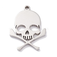 201 Stainless Steel Pendants, Laser Cut, Skull, Stainless Steel Color, 28.5x21x2mm, Hole: 2mm(STAS-D451-03P)