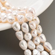 Natural Cultured Freshwater Pearl Beads Strands, Two Sides Polished, Grade 3A+, White, 6~7mm, Hole: 0.6mm, about 23pcs/strand, 6.69''(17cm)(PEAR-P062-29A)