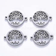 201 Stainless Steel Links Connectors, Laser Cut, Flat Round with Tree of Life, Stainless Steel Color, 15x20x1.5mm, Hole: 1.2mm(STAS-S114-23)