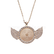 Alloy Big Pendants Cabochon Settings, with Crystal Rhinestone, Cadmium Free & Lead Free, Flat Round with Wing, Light Gold, Tray: 25mm, 41.5x60x3.5mm, Hole: 5x3.5mm(FIND-YW0001-20B-KCG)