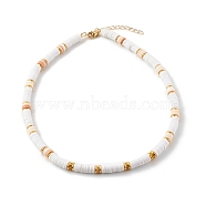 Polymer Clay Heishi Beaded Necklaces, with Brass Beads and 304 Stainless Steel Lobster Claw Clasps, Golden, Sandy Brown, 15.75 inch(40cm)(NJEW-JN03504-04)