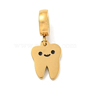 304 Stainless Steel Enamel European Dangle Charms, Large Hole Pendants, Tooth Charm, Golden, 23.5mm, Hole: 4.2mm, pendant: 13.5x10x1.5mm(STAS-U005-15G)