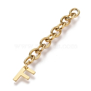 304 Stainless Steel Chain Extender, with Cable Chain and Letter Charms, Golden, Letter.F, 67.5mm, Link: 8x6x1.3mm, Letter F: 11x8x0.7mm(X-STAS-K206-09G-F)