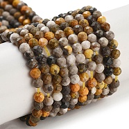 Natural Bumblebee Jasper Beads Strands, Faceted, Round, 4mm, Hole: 0.8mm, about 106pcs/strand, 15.35 inch(39cm)(G-L597-C03-02)