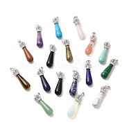 Natural & Synthetic Mixed Gemstone Pendants, Teardrop Charms, with Brass Crystal Rhinestone Crown Findings, Platinum, Cadmium Free & Lead Free, 36~39x9.5~11mm, Hole: 5x8mm(G-G976-01P)