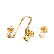 Vacuum Plating 304 Stainless Steel Dangle Chains Stud Earrings, Asymmetrical Earrings for Women, Golden, Infinity Pattern, 90mm, 11x4.5mm, Pin: 0.6mm(EJEW-C049-01D-G)