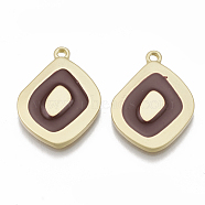 Smooth Surface Alloy Pendants, with Enamel, Rhombus, Matte Gold Color, Coconut Brown, 25x18.5x2.5mm, Hole: 1.2mm(X-ENAM-S116-11B)