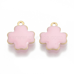 Brass Charms, Enamelled Sequins, Raw(Unplated), Cross, Pink, 12x10x2mm, Hole: 1mm(KK-S345-181H)