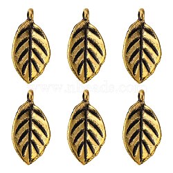 Tibetan Style Alloy Pendants, Leaf, Antique Golden, 16x8x1mm, Hole: 2mm(X-PALLOY-A15388-AG)