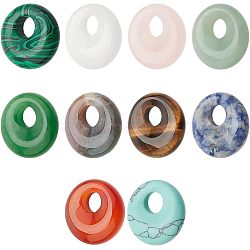 10Pcs 10 Styles Natural & Synthetic Gemstone Pendants, Donut/Pi Disc Charm, Mixed Dyed and Undyed, 17.5~18.5x5.5mm, Hole: 5.5mm, 1pc/style(G-NB0003-90)