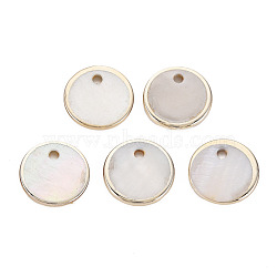 Natural Freshwater Shell Charms, with UV Plated, Flat Round, Light Gold, 15x1.5mm, Hole: 2mm(SHEL-T018-31A)