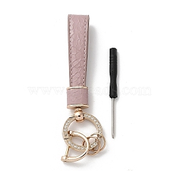 Microfiber & Zinc Alloy & Crystal Rhinestone Keychain, Light Gold, Rosy Brown, 13.5cm(KEYC-G062-01C)