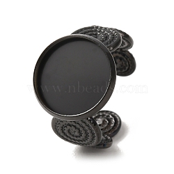 Spiral 304 Stainless Steel Cuff Ring Components, Round Bezel Cup Ring Settings, Ion Plating(IP), Black, 15.5mm, 19mm, Tray Size: 14mm(STAS-P454-02D-B)