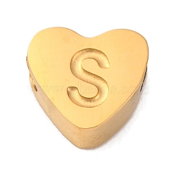 Ion Plating(IP) Tarnish Resistant 304 Stainless Steel Beads, Heart with Letter, Golden, Letter S, 7x8x3mm, Hole: 2mm(STAS-H219-16G-S)