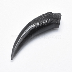 Natural Obsidian Big Pendants, Tusk Shaped, 59.5x13.5x11.5mm, Hole: 1.3mm(G-P360-11)