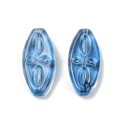 Transparent Glass Beads, Oval with Flower, Baking Paint, Marine Blue, 20x9.5x4mm, Hole: 1.2mm(DGLA-E004-14J)