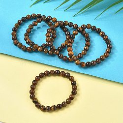 Natural Tiger Eye Bead Stretch Bracelets, Round, 2-1/8 inch~2-3/8 inch(5.5~6cm), Bead: 8mm(X-BJEW-K212-B-028)