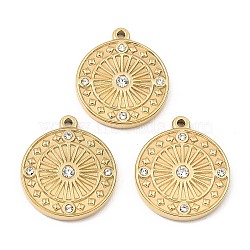 Ion Plating(IP) 316 Stainless Steel with Rhinestone Pendants, Flat Round Charm, Real 24K Gold Plated, 21.5x19x2.5mm, Hole: 1.2mm(X-STAS-K258-06G)