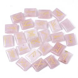 Natural Rose Quartz Cabochons, Divination Stone, Rectangle with Runes/Futhark/Futhorc, 20x15x6.5mm, 25pcs/et(G-R461-15E)