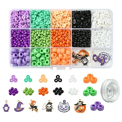 DIY Jewelry Making Kit, Including Polymer Clay & Glass Seed & Plastic Beads, Alloy Enamel Pendants, Elastic Thread, Mixed Color, 4~23x0.8~20.5x0.8~4mm, Hole: 1~2mm(DIY-FS0006-64)