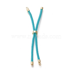 Nylon Twisted Cord Bracelet Making, Slider Bracelet Making, with Eco-Friendly Brass Findings, Round, Golden, Dark Turquoise, 8.66~9.06 inch(22~23cm), Hole: 2.8mm, Single Chain Length: about 4.33~4.53 inch(11~11.5cm)(MAK-M025-109)