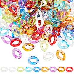Transparent Acrylic Linking Rings, Quick Link Connectors, Imitation Leopard Skins, for Curb Chains Making, Twist, Mixed Color, 23x17x4.5mm, Inner Diameter: 13.5x7mm, 9 colors, 20pcs/color, 180pcs/set(OACR-FH0001-010)