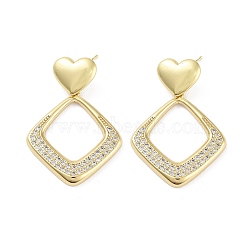 Rack Plating Brass Micro Pave Cubic Zirconia Studs Earrings, Dangle Earrings for Women, Long-Lasting Plated, Lead Free & Cadmium Free, Real 18K Gold Plated, Rhombus, 40.5x28mm(EJEW-B047-03G-09)