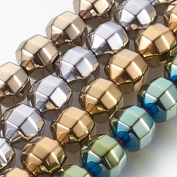 Electroplated Non-magnetic Synthetic Hematite Bead Strand, Round, Faceted, Mixed Color, 10x10.5mm, Hole: 1mm, about 42pcs/strand, 17.32 inch(44cm)(G-E498-02)