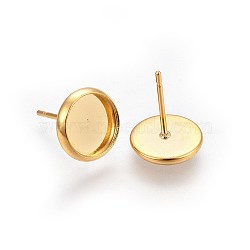 Flat Round 304 Stainless Steel Stud Earring Settings, Real 18K Gold Plated, Tray: 20mm, 21.8mm(STAS-I323-20mm-G03)