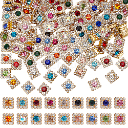 WADORN 180Pcs 18 Colors Square Glass Rhinestone Ornament Accessories, with Golden ABS Plastic Base, Mixed Color, 10x10x5mm, 10pcs/color(DIY-WR0002-74)